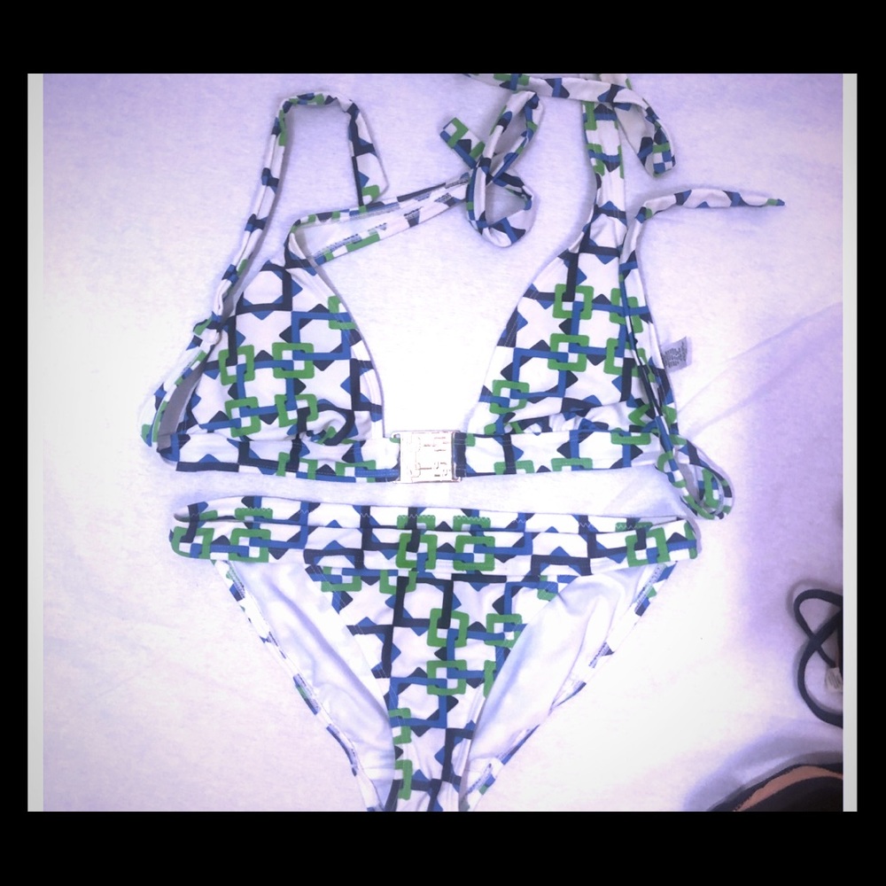 H&M Green and blue pattern bikinis